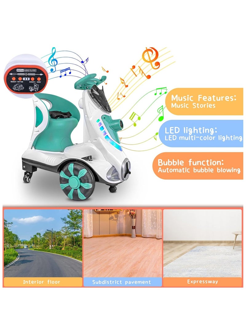 IBAMA 6V Dual Motor Kids Ride-On Car with Bubble Maker, Music & LED Lights | Push & Ride Electric Vehicle for Boys & Girls, Max Weight 50lbs, Age 3-5 Years | Green - Image 4