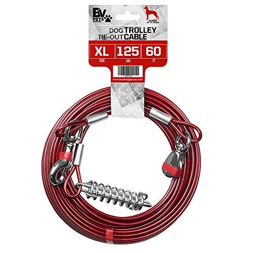 BV Dog Aerial Trolley System Tie Out for Yard - 60ft Dog Run Cable with 10ft Pulley Runner Lead - Heavy Duty Reflective Cable for Dogs up to 125 lbs, Rust-Resistant & Tangle-Free Outdoor Runner - Image 1