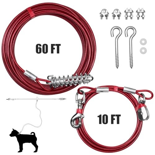 BV Dog Aerial Trolley System Tie Out for Yard - 60ft Dog Run Cable with 10ft Pulley Runner Lead - Heavy Duty Reflective Cable for Dogs up to 125 lbs, Rust-Resistant & Tangle-Free Outdoor Runner - Image 2