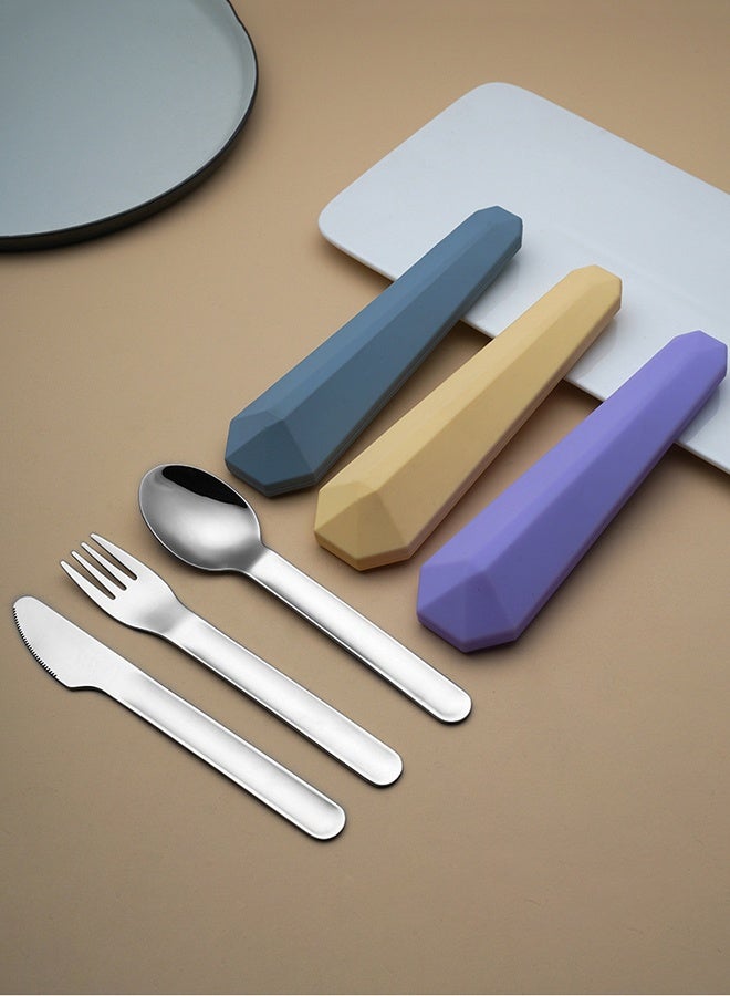 wowofa 4-piece Camping cutlery set，Stainless steel material，with Silicone Case, Travel Utensils with Pouch, Reusable Fork Spoon and Knife, Cutlery for Lunch Box Kids School, Camping Outdoor, （Blue） - Image 5