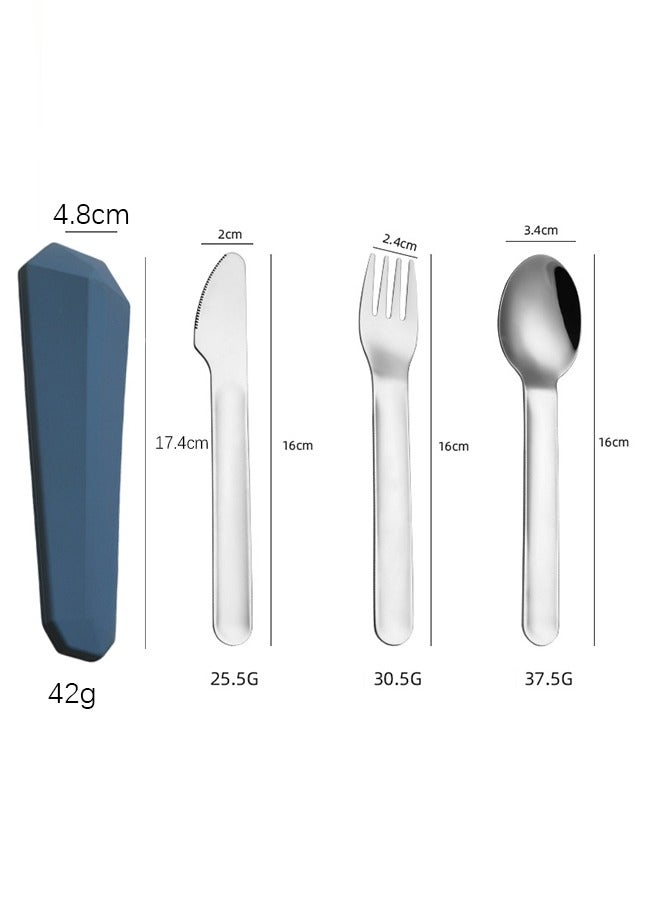 wowofa 4-piece Camping cutlery set，Stainless steel material，with Silicone Case, Travel Utensils with Pouch, Reusable Fork Spoon and Knife, Cutlery for Lunch Box Kids School, Camping Outdoor, （Blue） - Image 3