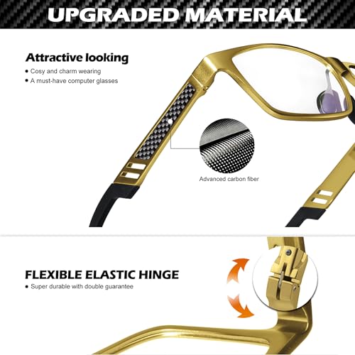 ANYLUV Blue Light Blocking Glasses Men Computer Gaming Glasses Lightweight Al-Mg Metal Anti Eyestrain Eye Protection Gold Clear - Image 3