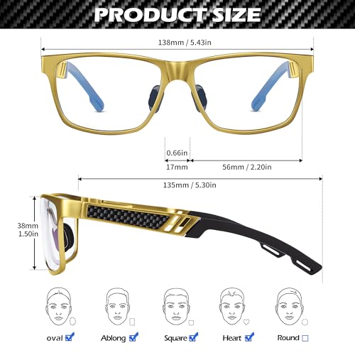 ANYLUV Blue Light Blocking Glasses Men Computer Gaming Glasses Lightweight Al-Mg Metal Anti Eyestrain Eye Protection Gold Clear - Image 5