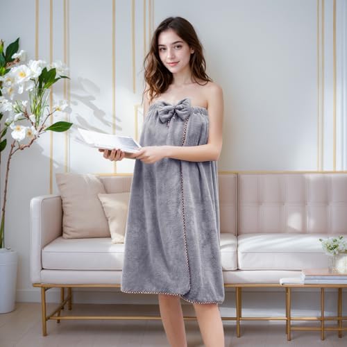 GOSCHE Towel Wrap for Women, Adjustable Shower Wrap Towel with Home Hotel Bath Towel Nightgown for Sauna Beach Pool Gym Travel - Gray XL - Image 3
