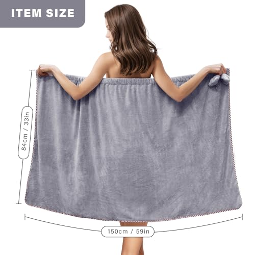 GOSCHE Towel Wrap for Women, Adjustable Shower Wrap Towel with Home Hotel Bath Towel Nightgown for Sauna Beach Pool Gym Travel - Gray XL - Image 2