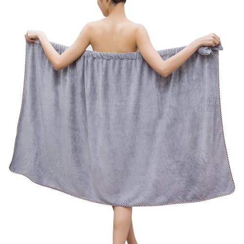 GOSCHE Towel Wrap for Women, Adjustable Shower Wrap Towel with Home Hotel Bath Towel Nightgown for Sauna Beach Pool Gym Travel - Gray XL - Image 1