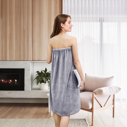 GOSCHE Towel Wrap for Women, Adjustable Shower Wrap Towel with Home Hotel Bath Towel Nightgown for Sauna Beach Pool Gym Travel - Gray XL - Image 4