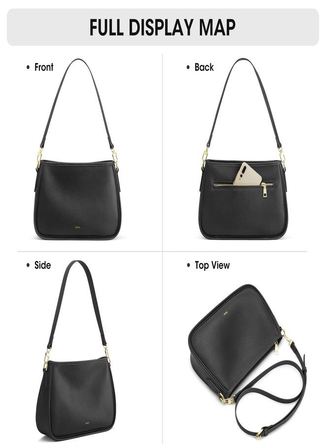 Kattee Shoulder Purse for Women, Medium Leather Black Crossbody Bags Trendy, Clutch Hanbags Purses, Small Hobo Bags with 2 Removable Straps - Image 5