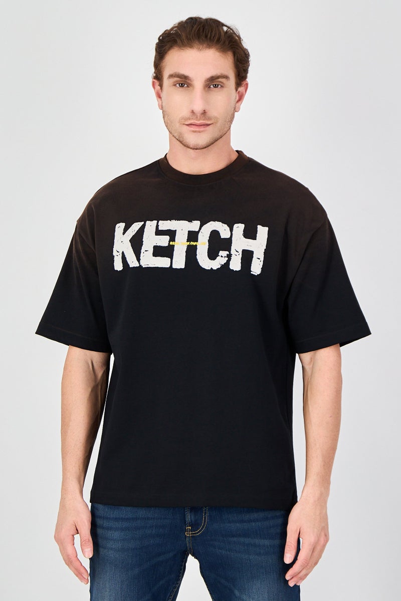 Ketch Men Crew Neck Short Sleeve Brand Logo T-Shirt, Black - Image 1