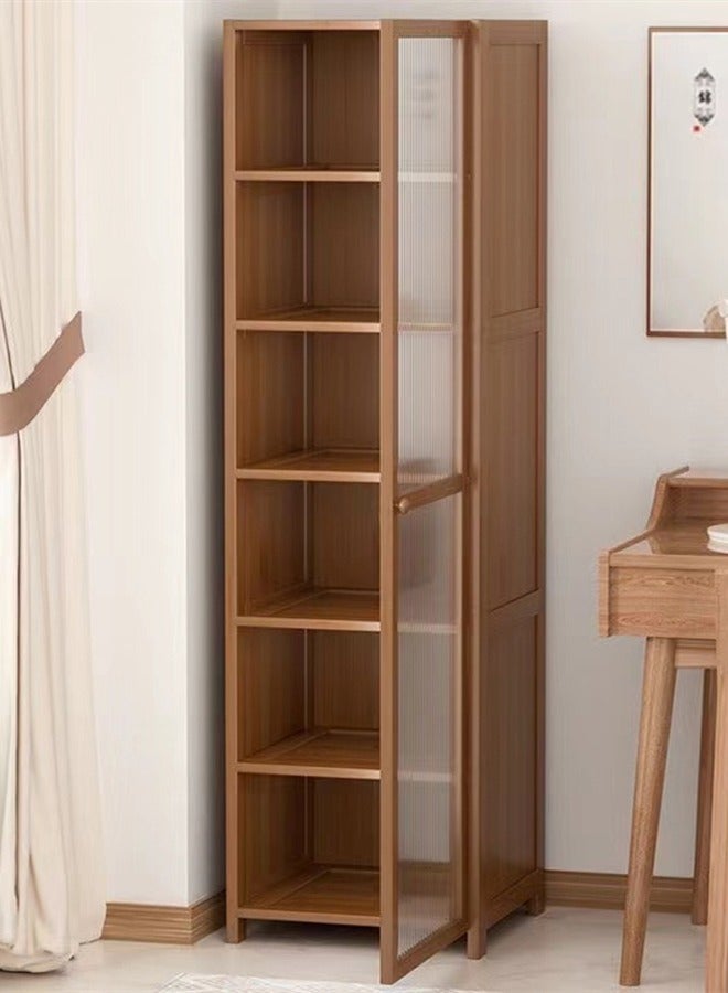 Kutis 6-Tier Magazine Bookcase Storage Rack Display Organizer Shelves Book Shelf With Door Bamboo/Density Board Brown 40X30X148cm. - Image 3