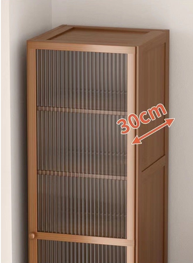 Kutis 6-Tier Magazine Bookcase Storage Rack Display Organizer Shelves Book Shelf With Door Bamboo/Density Board Brown 40X30X148cm. - Image 4