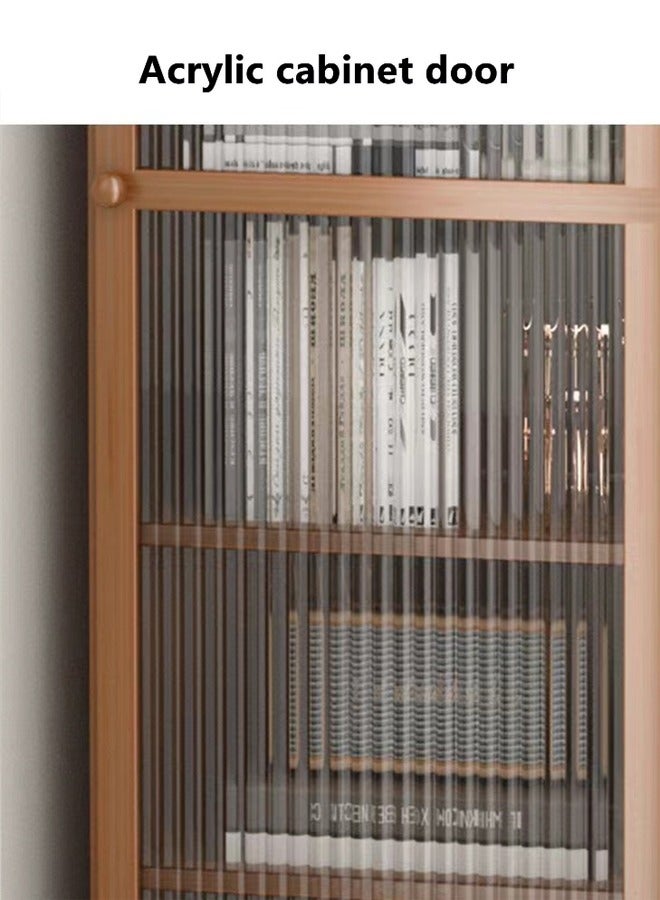 Kutis 6-Tier Magazine Bookcase Storage Rack Display Organizer Shelves Book Shelf With Door Bamboo/Density Board Brown 40X30X148cm. - Image 5