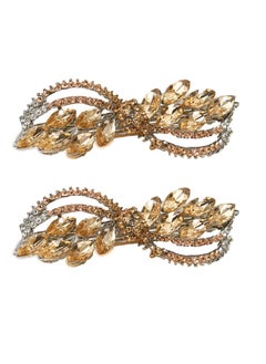 Generic 2-Piece Gold Rhinestone Hair Clips Set, Bridal & Everyday Alloy Barrettes for Women, Hypoallergenic Hair Accessories  - Image 1