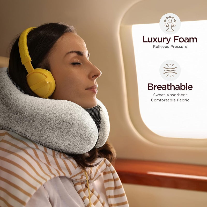 Travel Pillow Premium Memory Foam, Comfortable & Supportive Neck Pillow, Sleeping Neck Pillows for Travel, Airplane Pillow for Sleeping Airplane, Car, Office and Home（Dark Grey） - Image 3