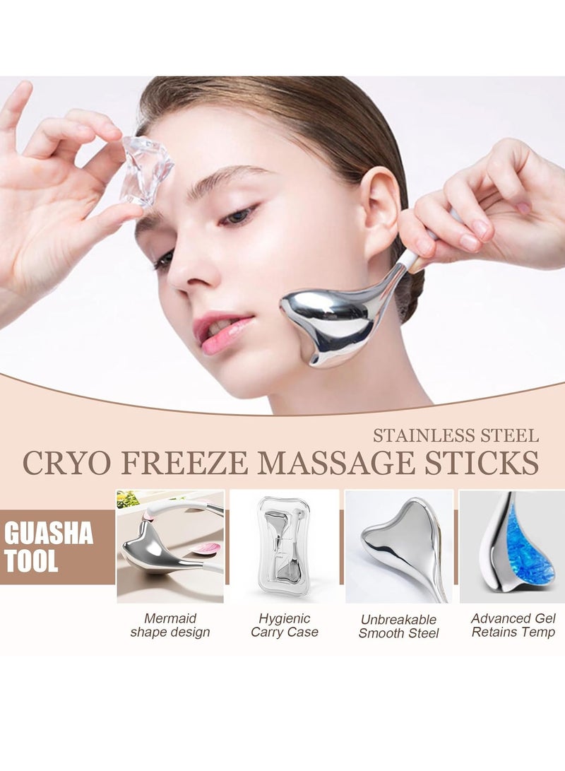 general 2-in-1 Gua Sha Cryo Sticks for Face & Eyes Puffiness Relief, Stainless Steel Facial Ice Globes in Ergonomic Massaging Shape, Cooling Globes Facial Esthetician Supplies w/Carry Case  - Image 2