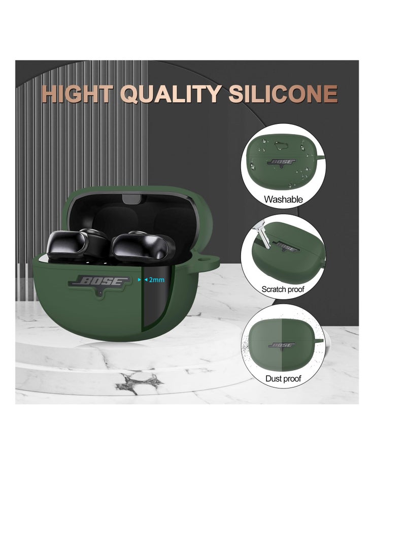 Excefore Silicone Case Cover for Bose Ultra Open Earbuds, Shockproof Full Protective Soft Case for Bose Open Ear Wireless Earbuds with Carabiner, Front LED Logo Visible, Green - Image 3