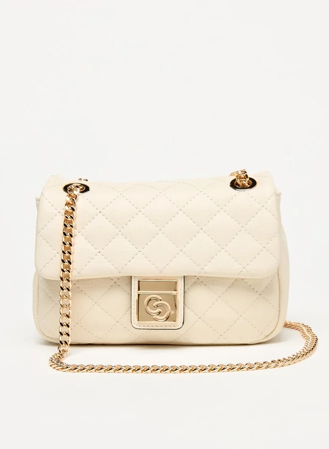 سيليست Women Quilted Crossbody Bag with Button Closure and Chain Strap