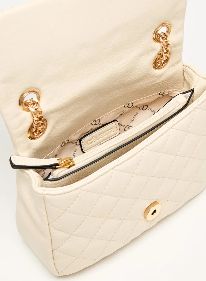 سيليست Women Quilted Crossbody Bag with Button Closure and Chain Strap