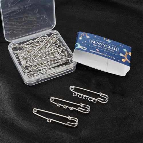 SUNNYCLUE 1 Box Safety Brooch Kilt Pins Findings with Holes Large Clutch Tie Needles Pins Clasp Kit for DIY Jewellery Badge Tie Clothes Crafting Jewelry Buckle, Silver - Image 4