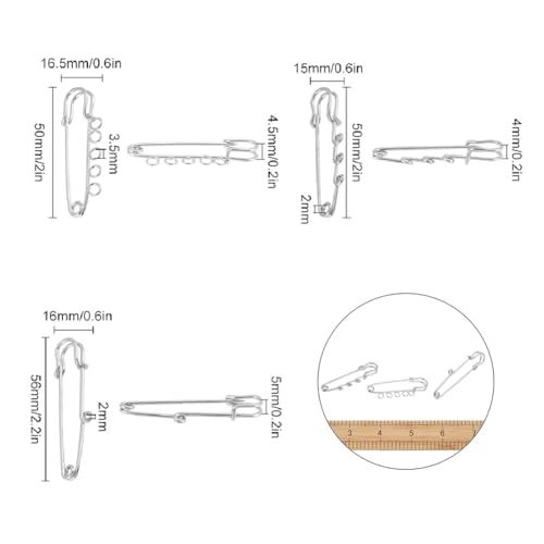 SUNNYCLUE 1 Box Safety Brooch Kilt Pins Findings with Holes Large Clutch Tie Needles Pins Clasp Kit for DIY Jewellery Badge Tie Clothes Crafting Jewelry Buckle, Silver - Image 2