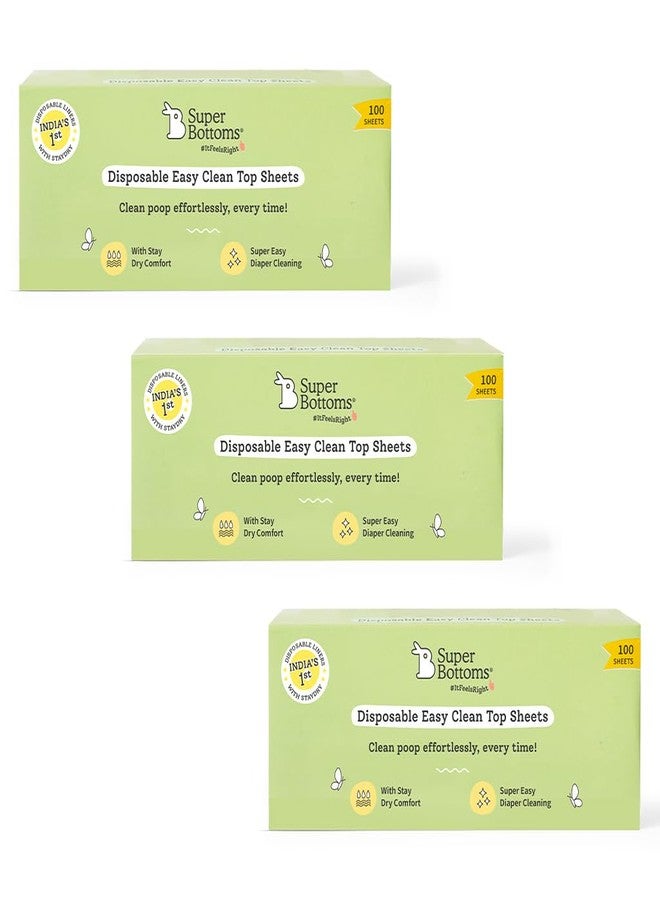 superbottoms Disposable Easy Clean Top Sheets l Easy To Dispose l Compatible With Cloth Diaper, Langot & Padded Underwear l Hypoallergenic, Skin-Friendly|(100 Per Pack) Pack of 3 - Image 1