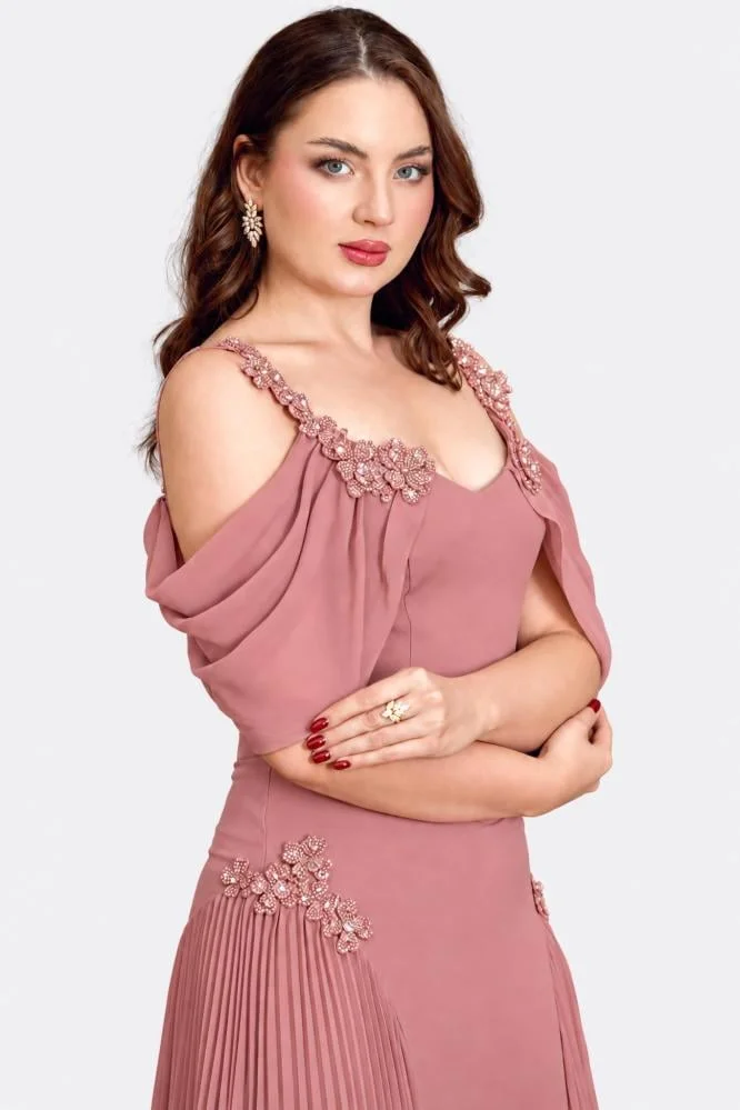 Opera Fashion Pink Chiffon and Crepe Long Evening Dress