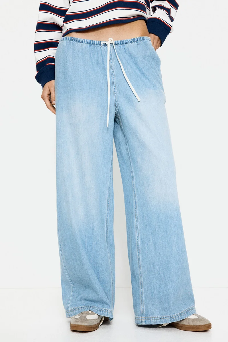 اتش اند ام بنطلون بحبل من الدنيم