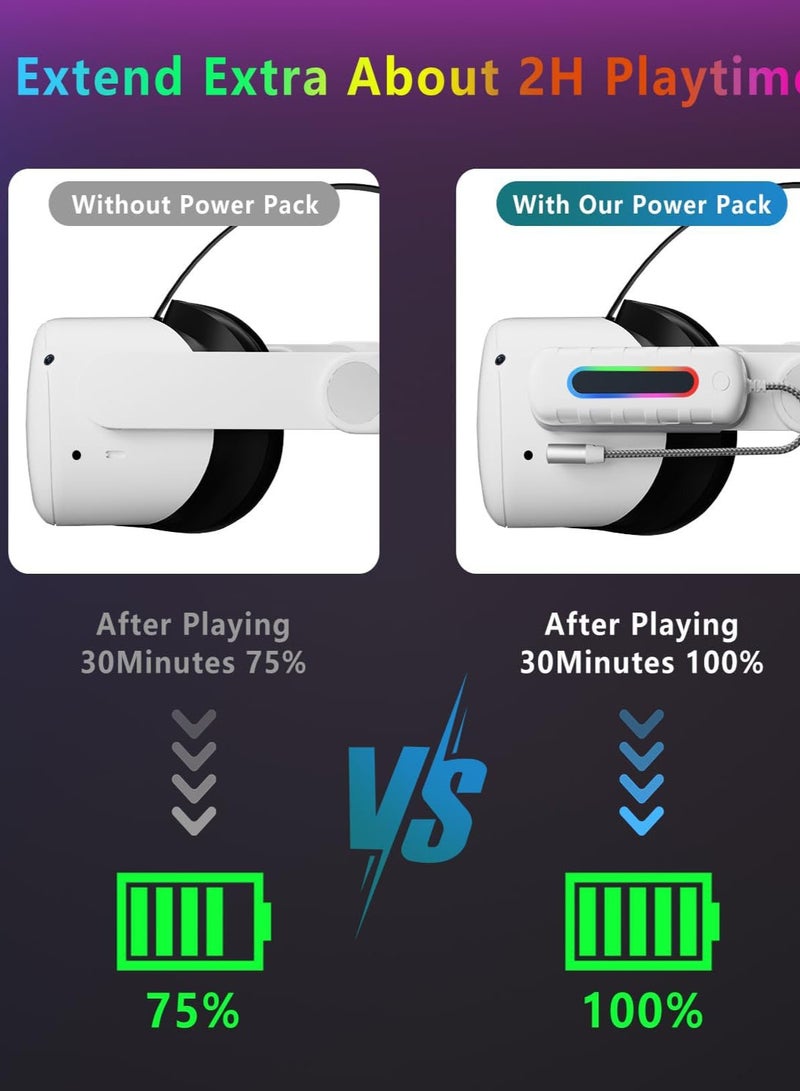 Battery Pack for Meta Quest 2/3/3s, 5000mAh Extended Power with Multi-Colors RGB Lights, Lightweight and Portable VR Extend Power Accessories for Extra 2-4H Playtime  - Image 4