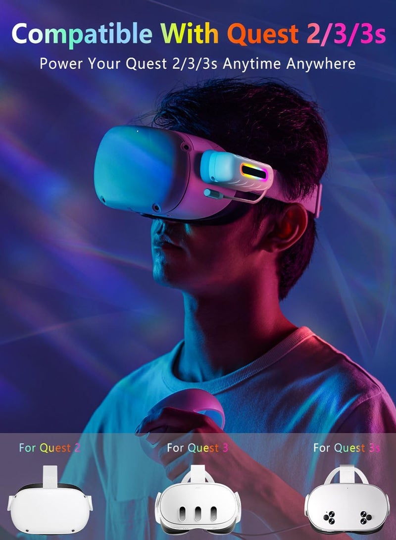 Battery Pack for Meta Quest 2/3/3s, 5000mAh Extended Power with Multi-Colors RGB Lights, Lightweight and Portable VR Extend Power Accessories for Extra 2-4H Playtime  - Image 3