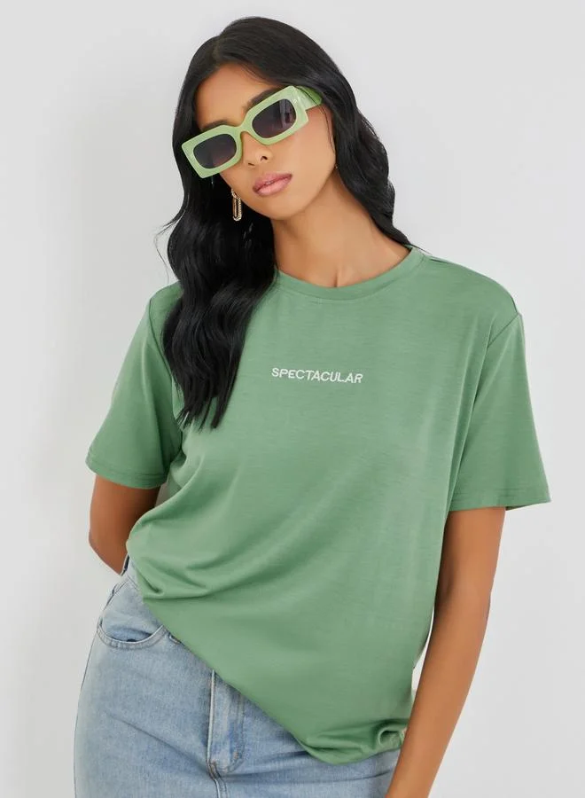 Take Two Embroidered Slogan Oversized T-Shirt