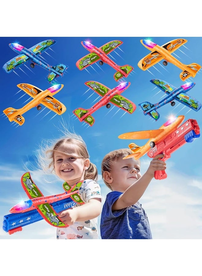 Bigdream 6 Pack LED Airplane Launcher Toys with 2 Launchers, 2 Flight Mode Glider Catapult Plane with Stickers, Flying Outdoor Toys for 3 4 5 6 7 8 9 10 11 12 Year Old Kids Boys Girls Birthday Gifts  - Image 1