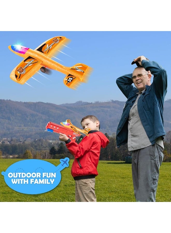 Bigdream 6 Pack LED Airplane Launcher Toys with 2 Launchers, 2 Flight Mode Glider Catapult Plane with Stickers, Flying Outdoor Toys for 3 4 5 6 7 8 9 10 11 12 Year Old Kids Boys Girls Birthday Gifts  - Image 4