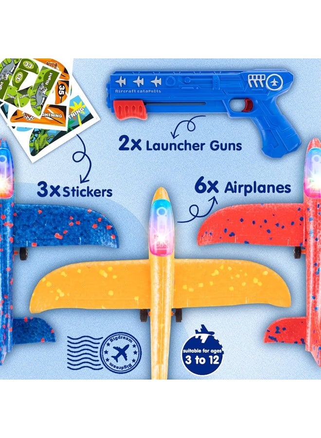 Bigdream 6 Pack LED Airplane Launcher Toys with 2 Launchers, 2 Flight Mode Glider Catapult Plane with Stickers, Flying Outdoor Toys for 3 4 5 6 7 8 9 10 11 12 Year Old Kids Boys Girls Birthday Gifts  - Image 5