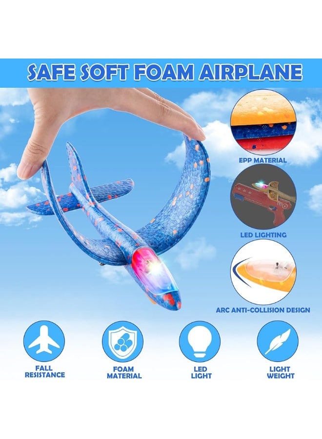 Bigdream 6 Pack LED Airplane Launcher Toys with 2 Launchers, 2 Flight Mode Glider Catapult Plane with Stickers, Flying Outdoor Toys for 3 4 5 6 7 8 9 10 11 12 Year Old Kids Boys Girls Birthday Gifts  - Image 3