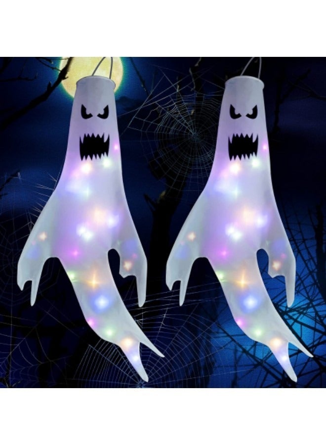 2 Pieces Hanging Glowing Ghost Windsocks Flag, 47 Inch  Ghost Wind Socks Wind Flags with LED Light - Image 1