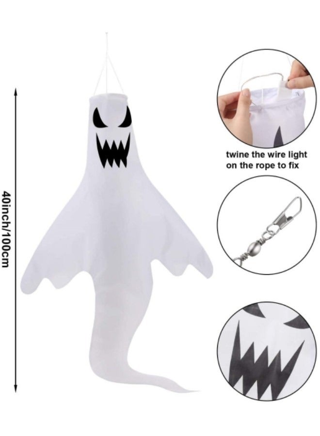 2 Pieces Hanging Glowing Ghost Windsocks Flag, 47 Inch  Ghost Wind Socks Wind Flags with LED Light - Image 5