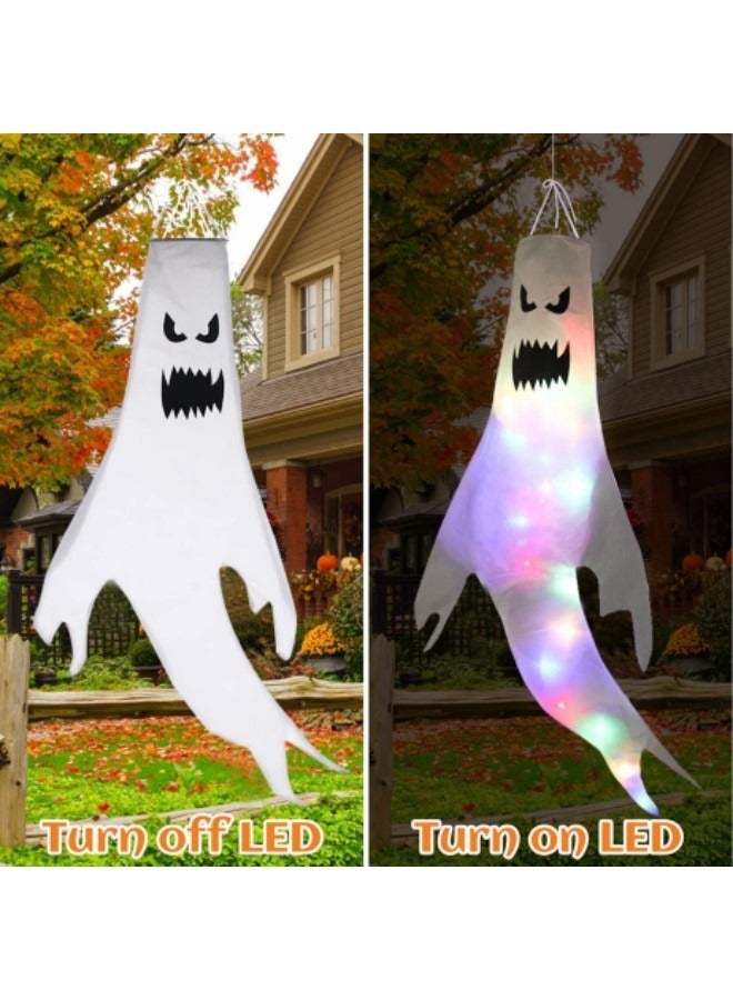 2 Pieces Hanging Glowing Ghost Windsocks Flag, 47 Inch  Ghost Wind Socks Wind Flags with LED Light - Image 2