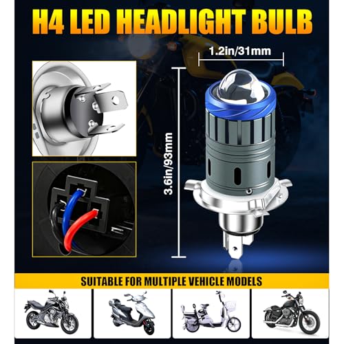 Suacopzar Universal H4/9003 LED Motorcycle Light Bulb Hi/Lo Beam, 300% Brighter, 6000K Cool White Motorcycle Bulbs, Plug and Play, H4 Led Headlight Compatible with Most Motorcycles - Image 2