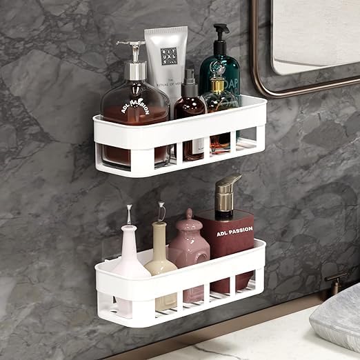 SUFAST STO SUFAST STO Self Adhesive Wall Mounted Plastic Bathroom Shelf Sticker Bathroom Shelf White Pack of 2 