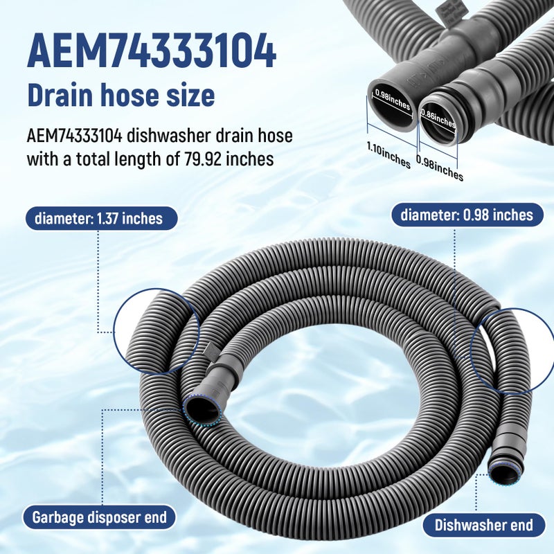 Ratiekc AEM74333104 AEM74333101 Dishwasher Drain Hose Compatible With LG Dishwasher Drain Hose LDF5545ST LDF5545BD LDF5545SS LDF5678ST LDFN4542S LDP6797ST Drain Hose Assembly Replacement AP7034217 PS16621806 - Image 2