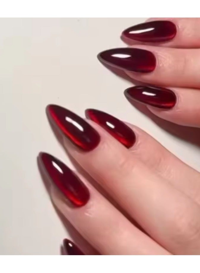 Goolsky 24 Pcs Medium False Nails with Design Almond Girls Press on Nails Red Cat Eye Stick-on Fake Nails for Gluing Acrylic Nail Tips  - Image 1