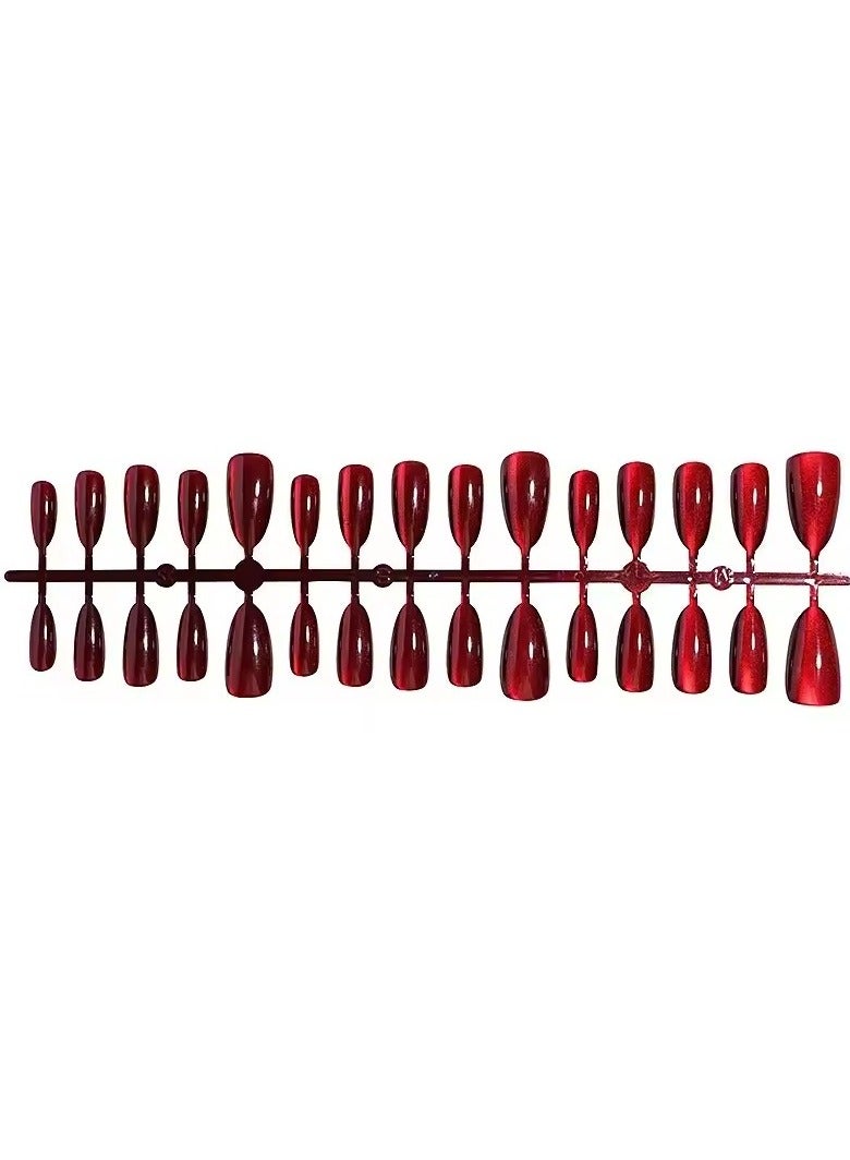Goolsky 24 Pcs Medium False Nails with Design Almond Girls Press on Nails Red Cat Eye Stick-on Fake Nails for Gluing Acrylic Nail Tips  - Image 3