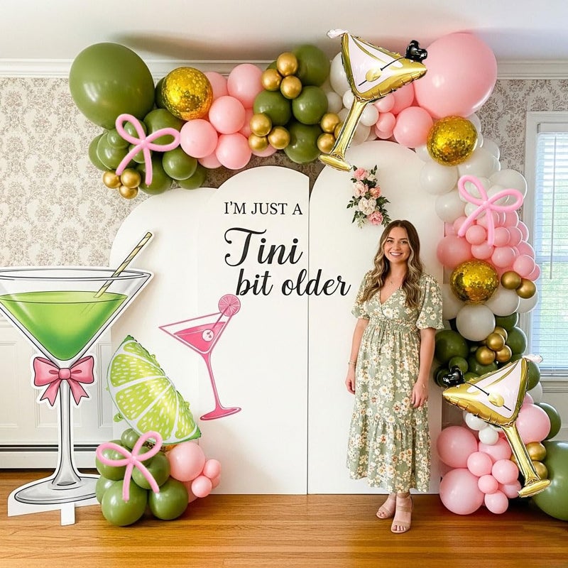 kozee Lemonade Martini balloon garland arch kit A Tini Bit Older Party decorations 130pcs Pink green white balloons martini glass mylar balloon for Martini Bar Party coquette birthday Decorations - Image 5
