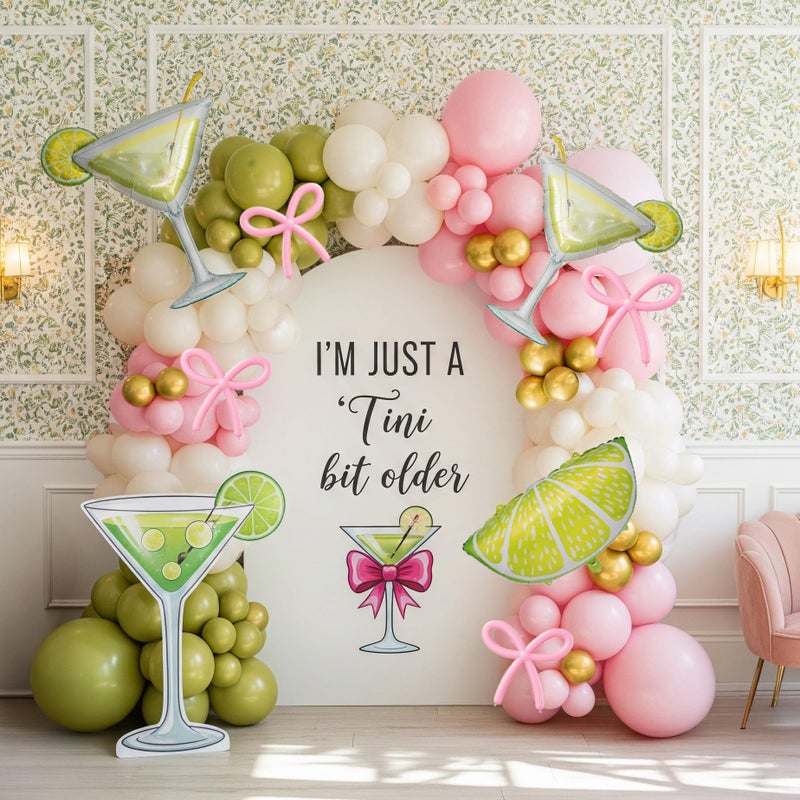 kozee Lemonade Martini balloon garland arch kit A Tini Bit Older Party decorations 130pcs Pink green white balloons martini glass mylar balloon for Martini Bar Party coquette birthday Decorations - Image 1