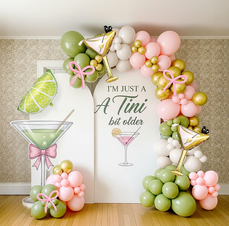 kozee Lemonade Martini balloon garland arch kit A Tini Bit Older Party decorations 130pcs Pink green white balloons martini glass mylar balloon for Martini Bar Party coquette birthday Decorations - Image 2