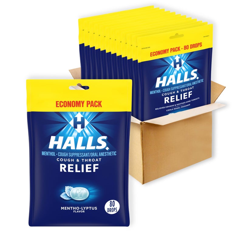 HALLS Relief Mentho-Lyptus Cough Drops, Economy Pack, 12 Packs of 80 Drops Bags (960 Total Drops) - Image 1