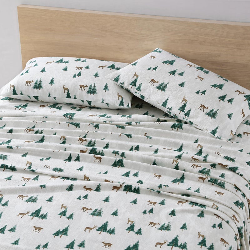 Eddie Bauer - Flannel Sheets Queen Size, Anti-Pilling & Wrinkle Resistant Cotton, Touchably Soft for All-Season Comfort - Bed Sheets with Matching Pillowcases & Fitted Sheet (Deer Hollow Green) - Image 1