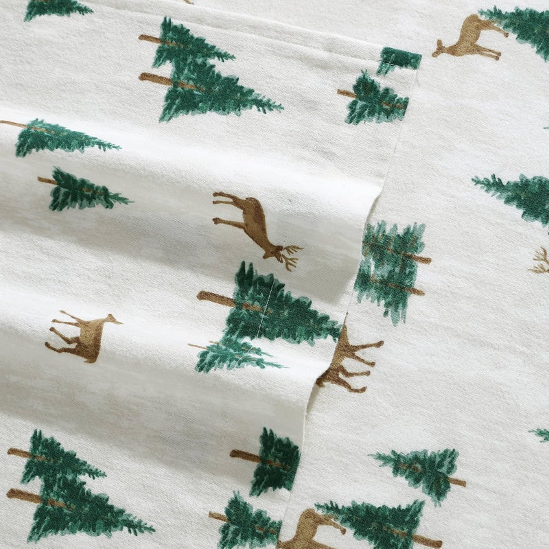 Eddie Bauer - Flannel Sheets Queen Size, Anti-Pilling & Wrinkle Resistant Cotton, Touchably Soft for All-Season Comfort - Bed Sheets with Matching Pillowcases & Fitted Sheet (Deer Hollow Green) - Image 2