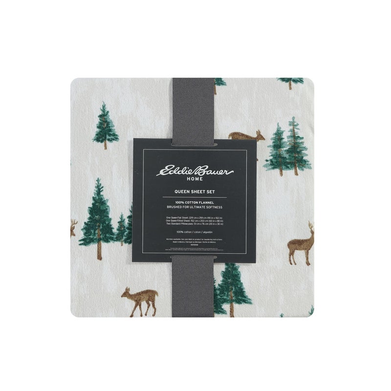 Eddie Bauer - Flannel Sheets Queen Size, Anti-Pilling & Wrinkle Resistant Cotton, Touchably Soft for All-Season Comfort - Bed Sheets with Matching Pillowcases & Fitted Sheet (Deer Hollow Green) - Image 4