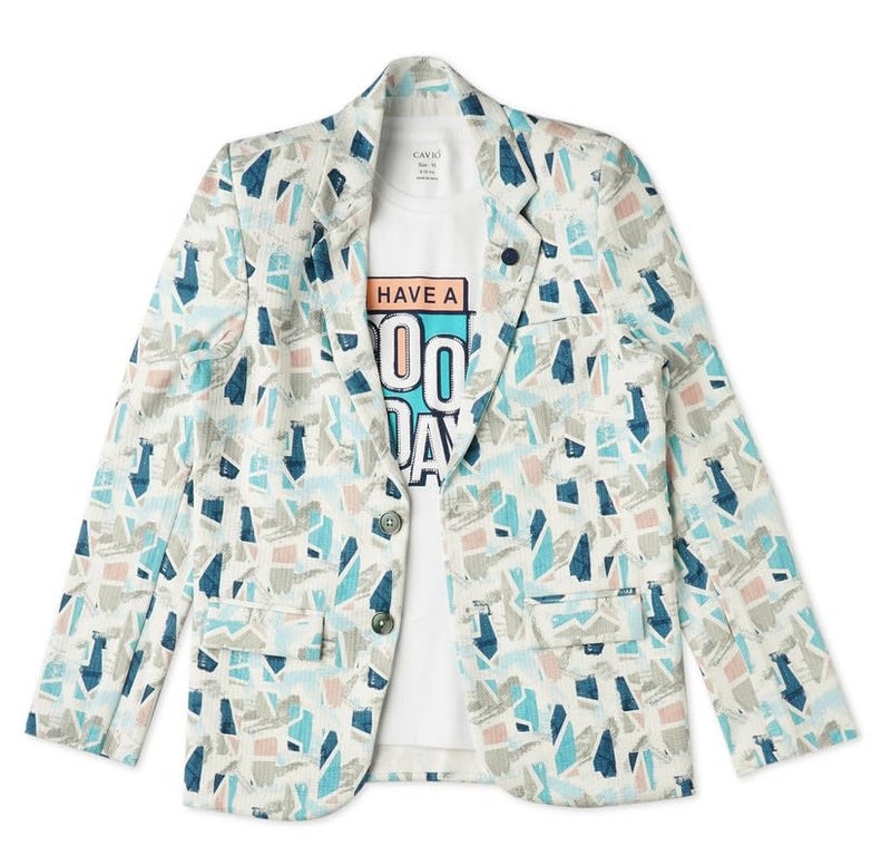 CAVIO Boys Navy Printed Blazer and T-Shirt - Image 1